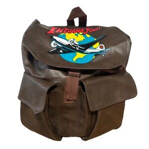 Indiana Jones Brown Faux Leather Backpack Airplane Globe Image Lucasfilms Movie